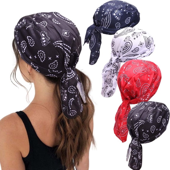 4 Pack Do Rags Cycling Caps Helmet Liner Doo Rag Motorcycle Bandana Hat Sweat Liner Skull Caps Dew Rags for Men and Women