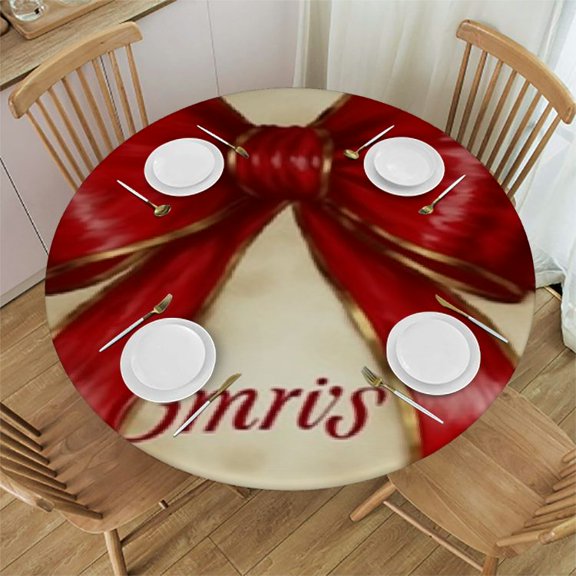 Polyester Fitted Tablecloth Round, Red Elastic Edge Decor Tablecloths
