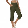 thumbnail image 4 of LIBRCLO Womens Yoga Pants Sports Gym Capris with Pockets Slim-Leg Capri Pants Elastic Waist Army Green M, 4 of 7