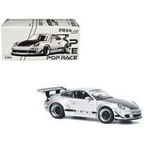 RWB 997 Silver Metallic with Black Stripes and Hood 1/64 Diecast Model Car by Pop Race