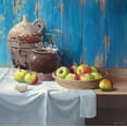 thumbnail image 2 of v.d. Valk, Karin 26x26 White Modern Wood Framed Museum Art Print Titled - AGED POTS WITH APPLES, 2 of 4