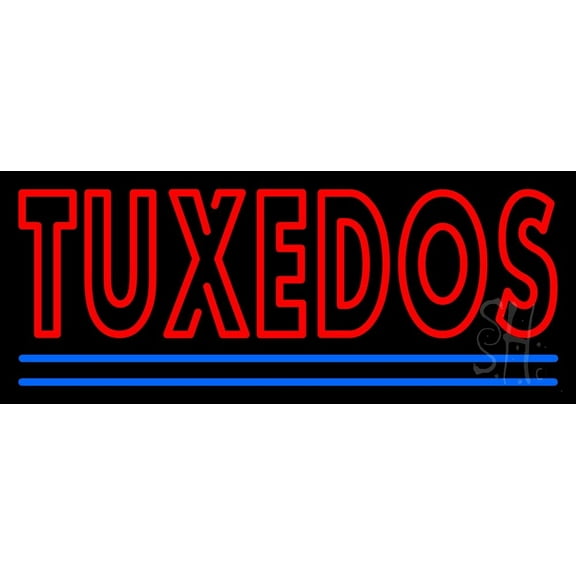 Double Stroke Tuxedos With Blue Lines LED Neon Sign 13" Tall x 32" Wide - inches, Black Square Cut Acrylic Backing, with Dimmer - Premium built indoor Sign for Storefront, Store interior, Studio.