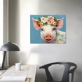 thumbnail image 3 of Nawypu Pink Pig Wall Art Print Funny Animal Prints with Flowers Pig Pictures Canvas Wall Decor Cute Piggy Headband Floral Canvas Bedroom Nursery Decoration Artwork for Living Room Framed, 3 of 4