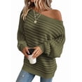 thumbnail image 3 of Womens Fall Sweaters Off the Shoulder Batwing Sleeve Textured Knit Tops Oversized One Shoulder Sweater Army Green M, 3 of 9