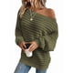 thumbnail image 3 of Suéteres de Otoño para Mujer, Hombros Descubiertos, Mangas Murciélago, Tops de Punto Texturizados, Suéter Extragrande de un Solo Hombro. Verde L, 3 of 10