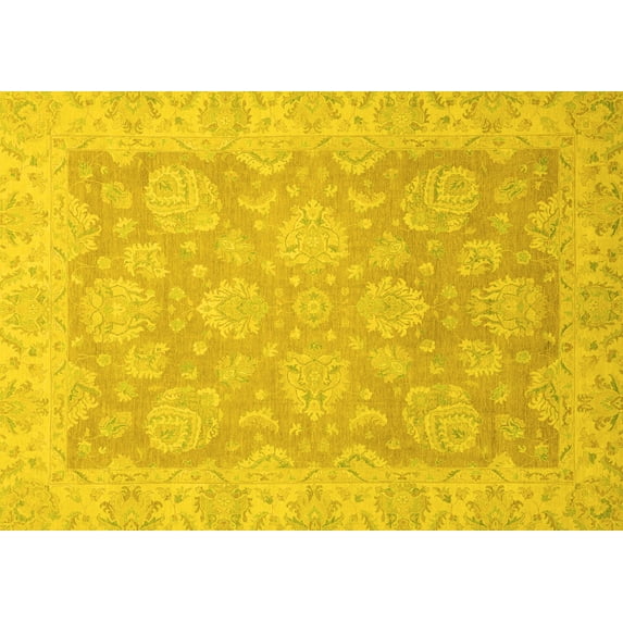 Ahgly Company Machine Washable Indoor Rectangle Abstract Yellow Modern Area Rugs, 8' x 12'