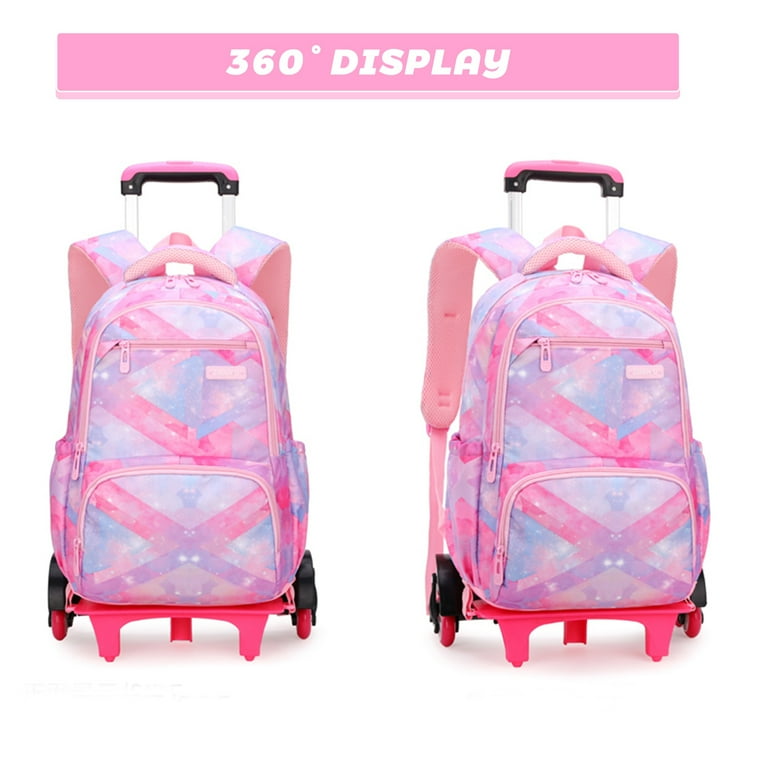 IvyH Boys Girls Rolling Backpack Large-capacity Wheeled Backpack Waterproof  Trolley School Bag,Pink (6 Wheels) - Walmart.com