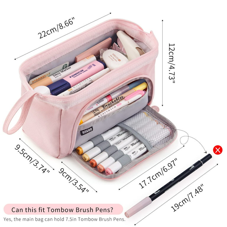 OBOSOE Pencil Case Large Capacity Pencil Pouch Handheld Pen Bag Cosmetic  Portable Gift for Office School Teen Girl Boy Men Women Adult (Pink) 