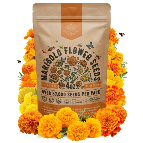 Marigold Flower Seeds Pack 4 oz - Over 37,000 Non-GMO Heirloom Flower Seeds for Planting, Annual Flowers in Individual Seed Packet for Planting Home Garden