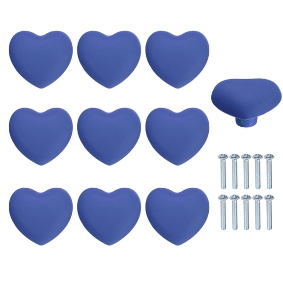 Uxcell 10 Pack Cabinet Knobs, 35.8x40mm Plastic Cute Dresser Pulls Cartoon Soft Rubber Drawer Handle Pulls with Screws for Bedroom Cupboard Closets Bookcase Kitchen, Heart, Cobalt Blue