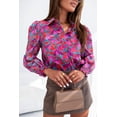 thumbnail image 1 of Women's Multicolor Abstract Floral Button Up Long Puff Sleeve Shirt, 1 of 5