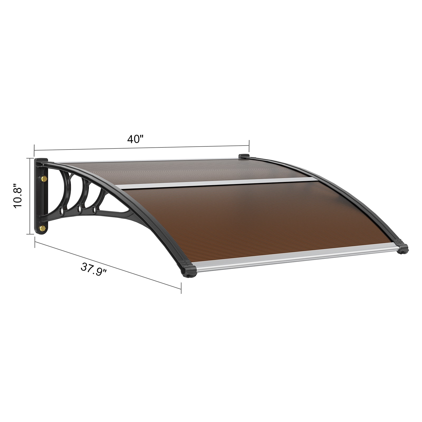 KFFKFF Window Door Awning Canopy 38" x 40" PC Sheet Brown UV Rain Cover, UPF 50+ Outdoor Patio Front Awning Canopy for Rain Snow Sunlight Protection (Brown)
