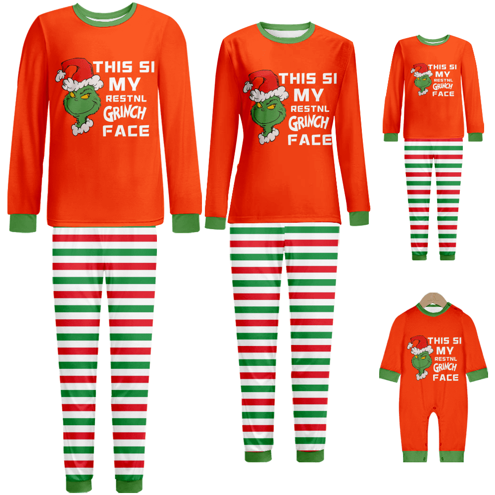 Holiday Family Matching Christmas Pajamas Set Green Santa Cartoon