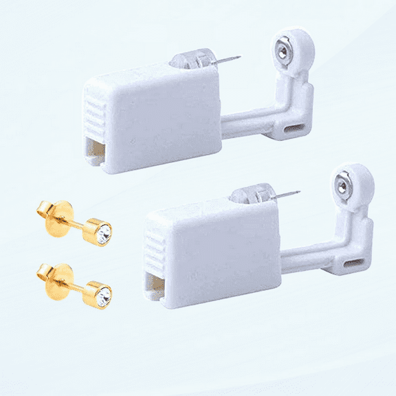 2 Pack Self Ear Piercing Gun Earring Disposable Piercing Kit No Pain Easy Use Ear Piercing Gun Kit Tool with Stud (Wihte Gold)