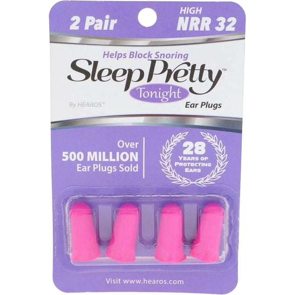 HEAROS Sleep Pretty in Pink Foam Ear Plugs, Noise Reducing Ear Plugs for Restful Sleep, 2 pairs