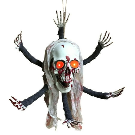 

Homemaxs Horror Ghost Pendant Lace Fabric Hair Large Skull Spider Claws Hanging Sound Making Light Pendant Props (Without Battery)