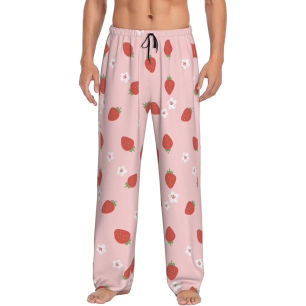 Balery Hand Drawn Strawberry Pantalones de pijama para hombre, pijama ultraligero, pantalón de descanso-Medium