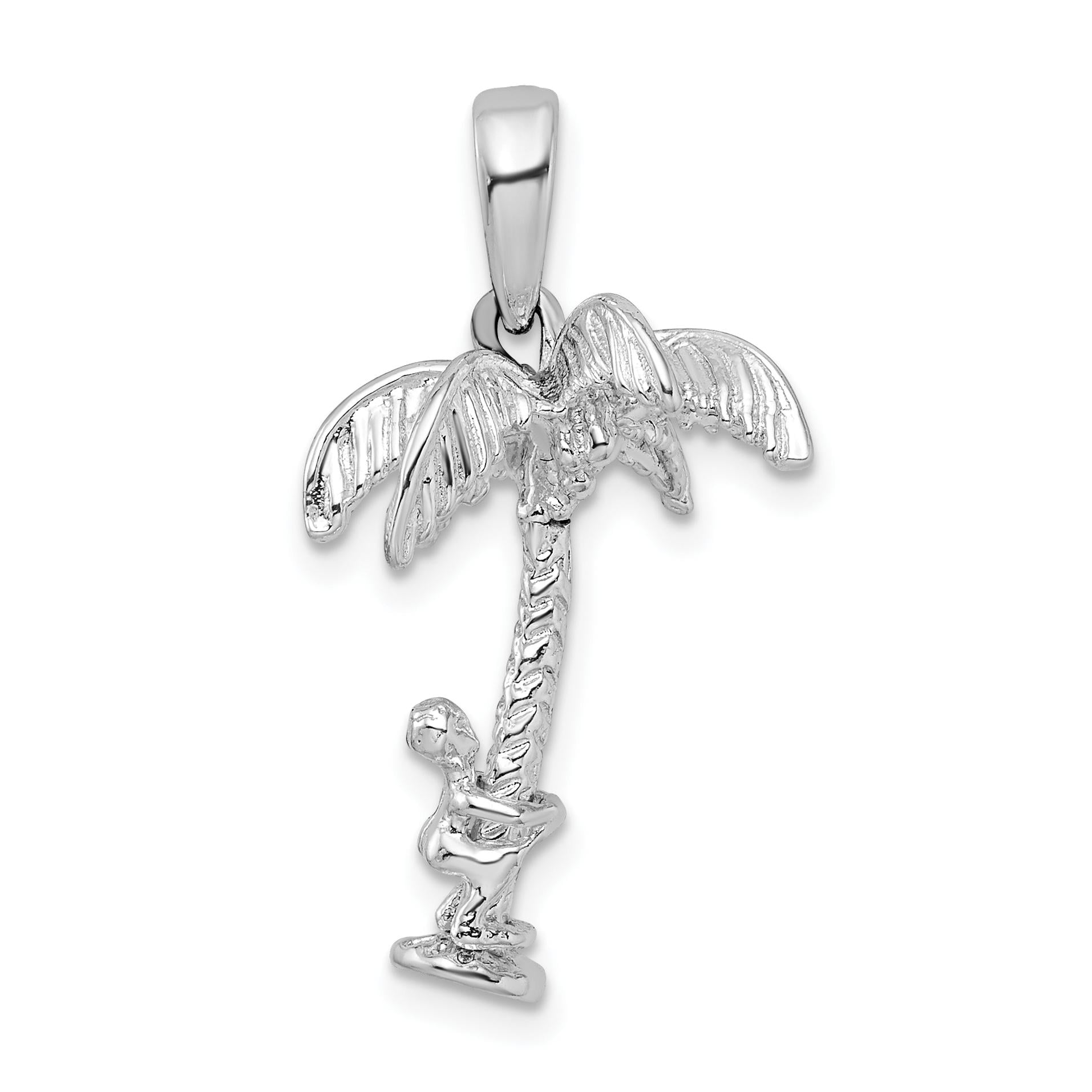 Million Charms 925 Sterling Silver Nautical Sea Shore Charm, Polished 3D  Palm Tree with and Moving Climber Pendant