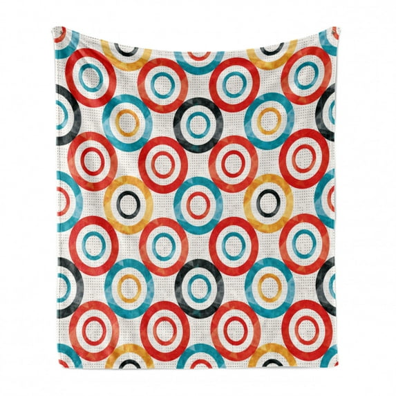 Psychedelic Soft Flannel Fleece Throw Blanket, Psychedelic Retro Trance Pattern Nightclub Theme Modern Music Design, Cozy Plush for Indoor and Outdoor Use, 50" x 70", White Black Blue, by Ambesonne