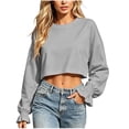 thumbnail image 4 of hoksml Women's Crew Neck Ruffle Cuff Long Sleeve Cropped Sweatshirt Loose Casual Pullover Street Top, 4 of 6