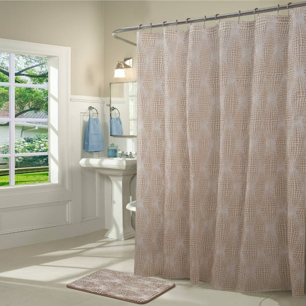 Dynasty 14Piece Shower Curtain and Bath Mat Set in Taupe