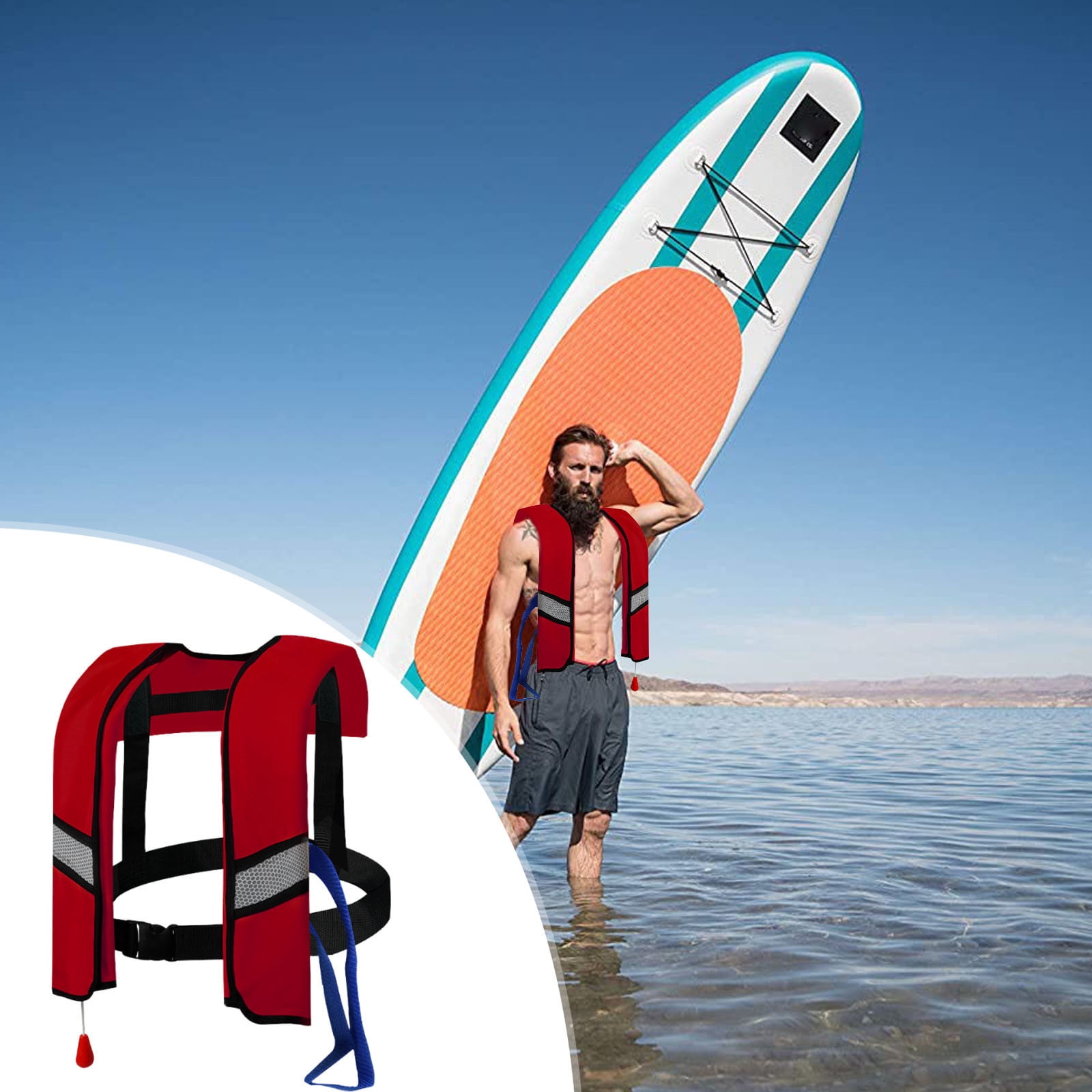 DZQMTKX Self-Inflating Life Jacket for Adults, Automatic Inflatable PFD Vest with High-Visibility Reflective Strips and Adjustable Straps for Boating Fishing Kayaking