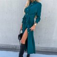 thumbnail image 1 of Vestido Vestido largo informal para mujer, manga larga, elegante vestido con gradas, cuello en V, traje de vacaciones Kuymtek Verde T L para Mujer, 1 of 8