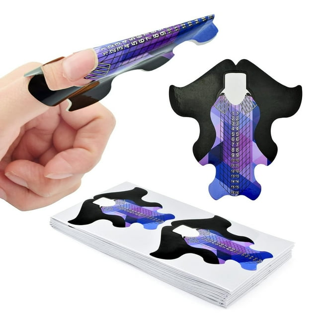 100 piezas extralargas, color azul, morado, pez, adhesivo, estilete, guía de formas de uñas para gel UV, acrílico, curva, extensión de puntas de uñas postizas, patrón de peces