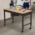 thumbnail image 1 of Banc de Travail Réglable avec Roues, Table de Travail de Garage Robuste 72 X 25 Pouces, Hauteur 28 Pouces–39,5 Pouces, Établi Roulant Verrouillable, Dessus en Chêne Noir, 1 of 7