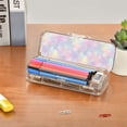 thumbnail image 7 of Plastic Pencil Box Large Capacity Pencil Boxes Clear Boxes with Snap-Tight Lid Stylish Office Supplies Storage Organizer Box Pastel Colors Stars Pattern, 7 of 7