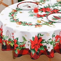 Christmas Tablecloth Oval Tablecloth for Holiday, Water-Resistant and Easy-Care Fabric, Poinsettia Christmas Decor Holiday Tablecloth for Kitchen Dining Room Outdoor, Parties, Ideal Gift,60×84in