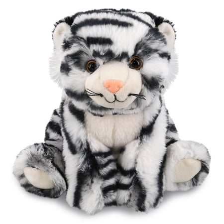 DolliBu Plush Tiger Stuffed Animal - Soft Huggable Squat White Tiger Adorable Playtime Tiger Zoo Plush Cute Wildlife Safari Cuddle Gift Super Soft Plush Doll Toy for Kids & Adults - 8 Inches