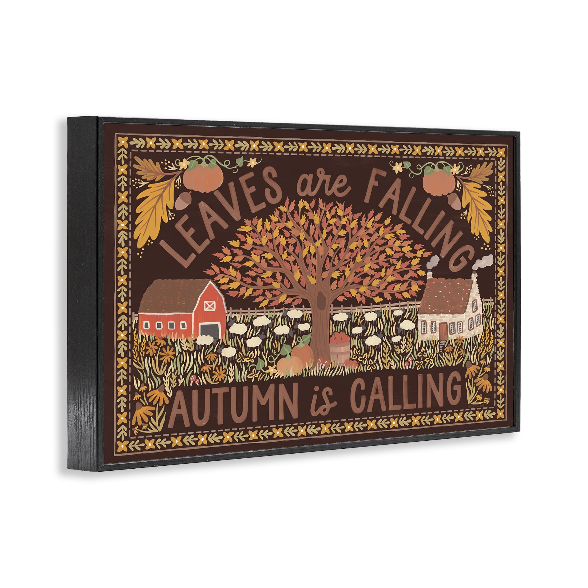 Stupell Industries Leaves Falling on Brown Landscape Painting Black Framed Art Prints Wall Art, 18 x 12