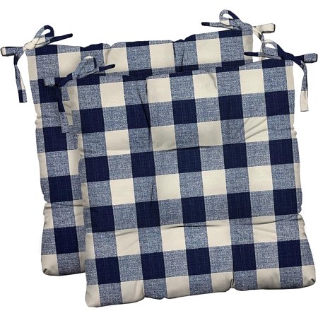 RSH Décor Indoor Outdoor Set Of 2 Tufted Dining Chair Seat Cushions, 19" X 19" X 3", Choose Color (Blue Buffalo Plaid)