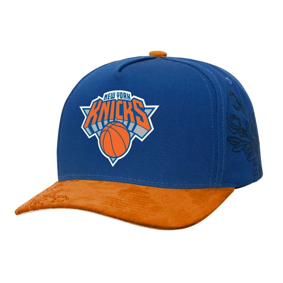 Men's-Mitchell & Ness  Blue/Orange New York Knicks May Flowers Adjustable Hat