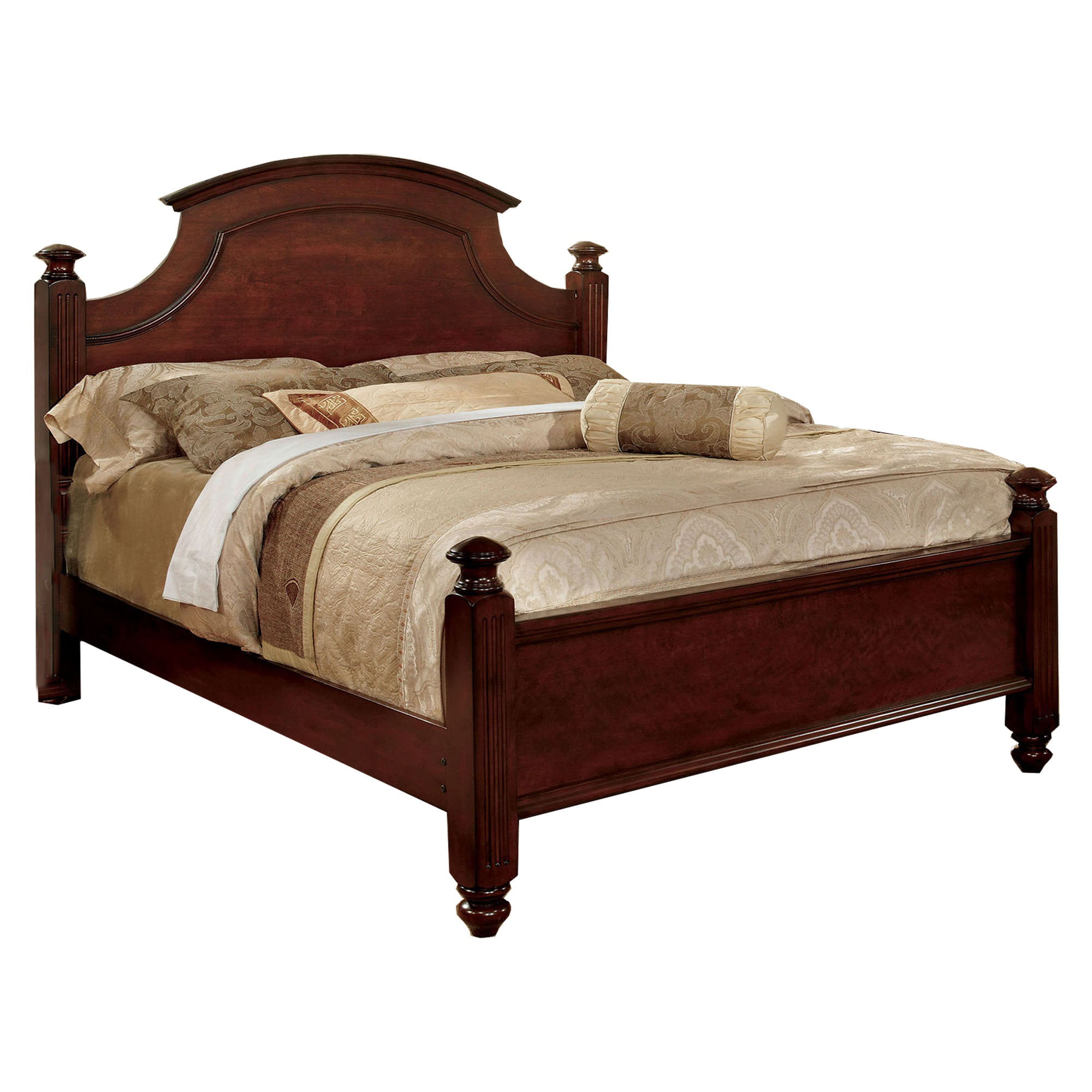 Transitional Queen Size Bed with Scalloped Headboard, Cherry Brown