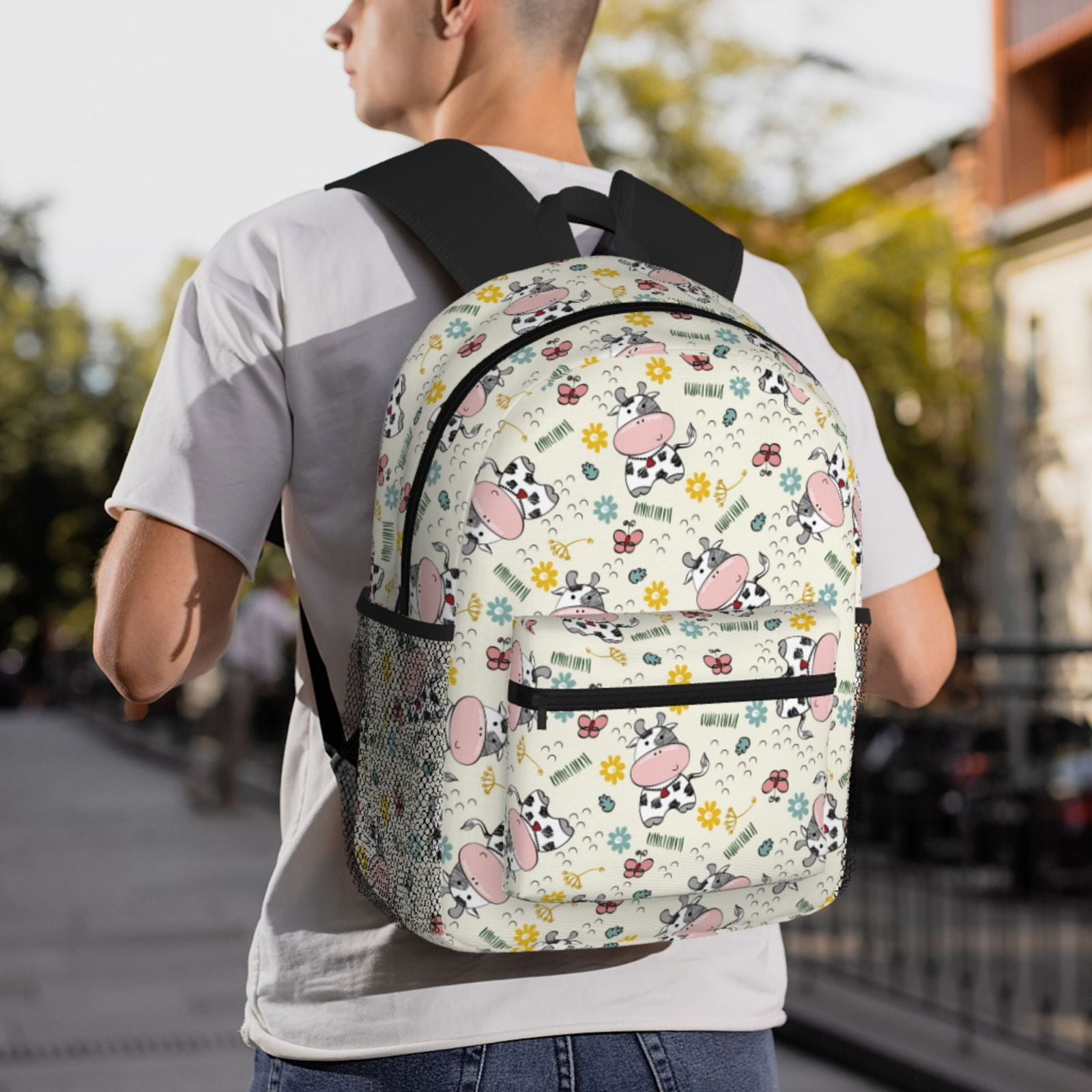 Vsdgher Cute Cow Print Unisex Large Capacity Bookbag Schoolbag Casual Daypack for High School/College/Teens/Travel/Work