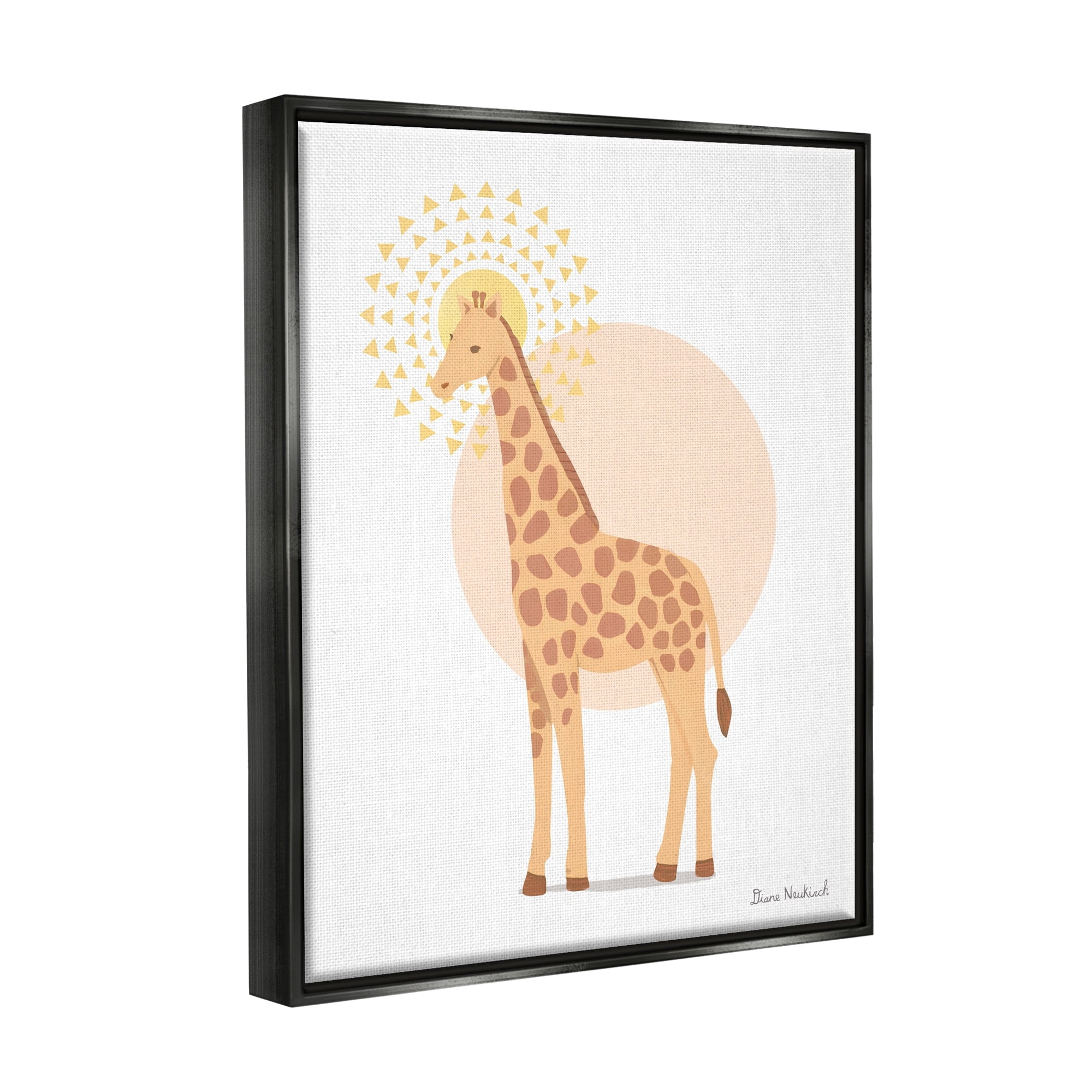Stupell Industries Graceful Giraffe Geometric Sun Pattern Animal Illustration Graphic Art Jet Black Floating Framed Canvas Print Wall Art, Design by Diane Neukirch