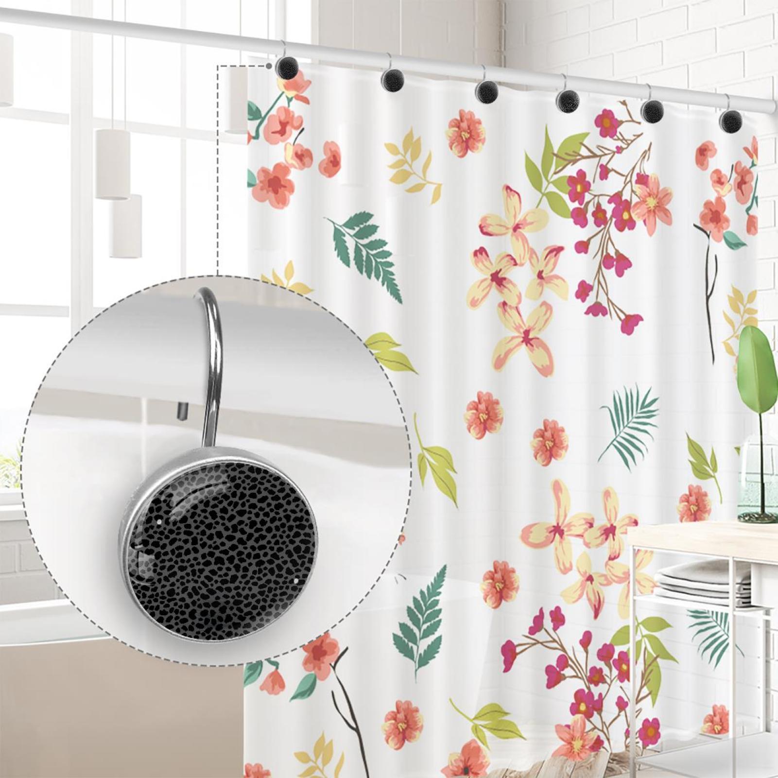 HemaKayy 12 Pcs Shower Curtain Hooks Bathroom Decorative Accessories Gray Black Leopard Print Pattern