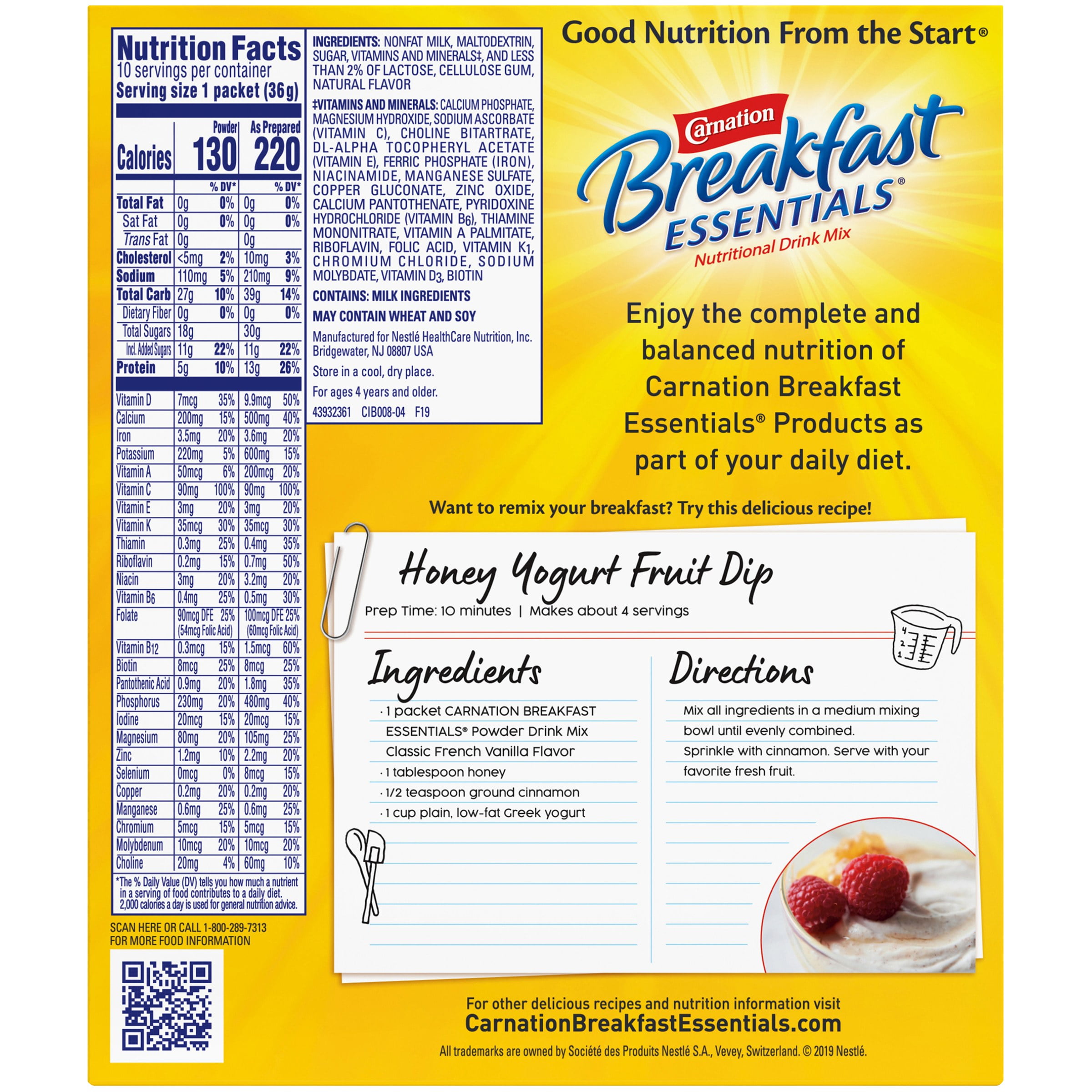 Carnation Breakfast Essentials Plete Nutritional Drink Nutrition Facts Bios Pics