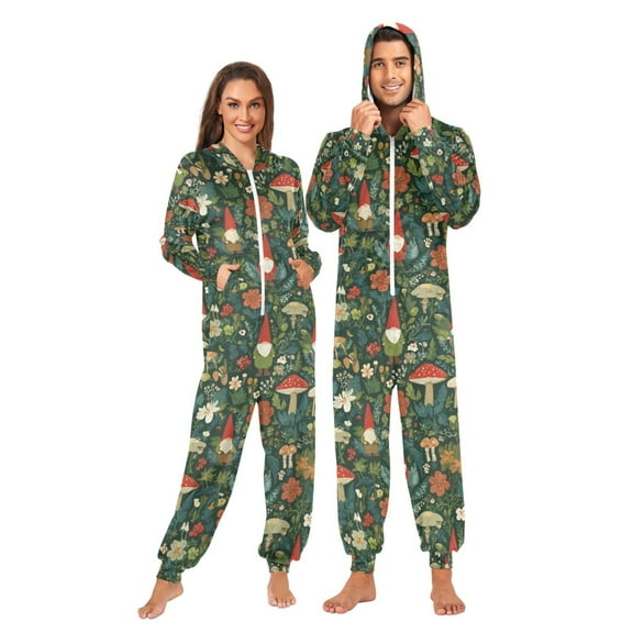 FORMRS Onesies Pajama for Adults Unisex Hoodie Winter Jumpsuit One Piece Sleepwear, Sizes S-2XL, Forest Mushroom Pattern