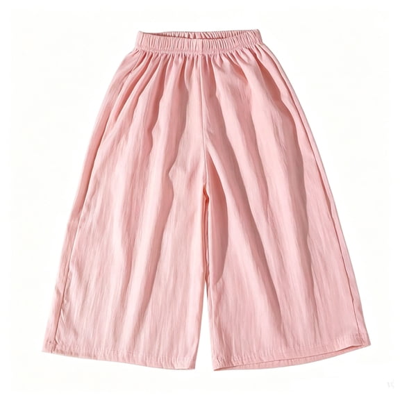 biudgviw Pants for Girls Lightweight Casual Wide Leg Pants Toddler Kids Elastic Waist Loose Fit Trousers for Fall(Pink,1-2 Years)