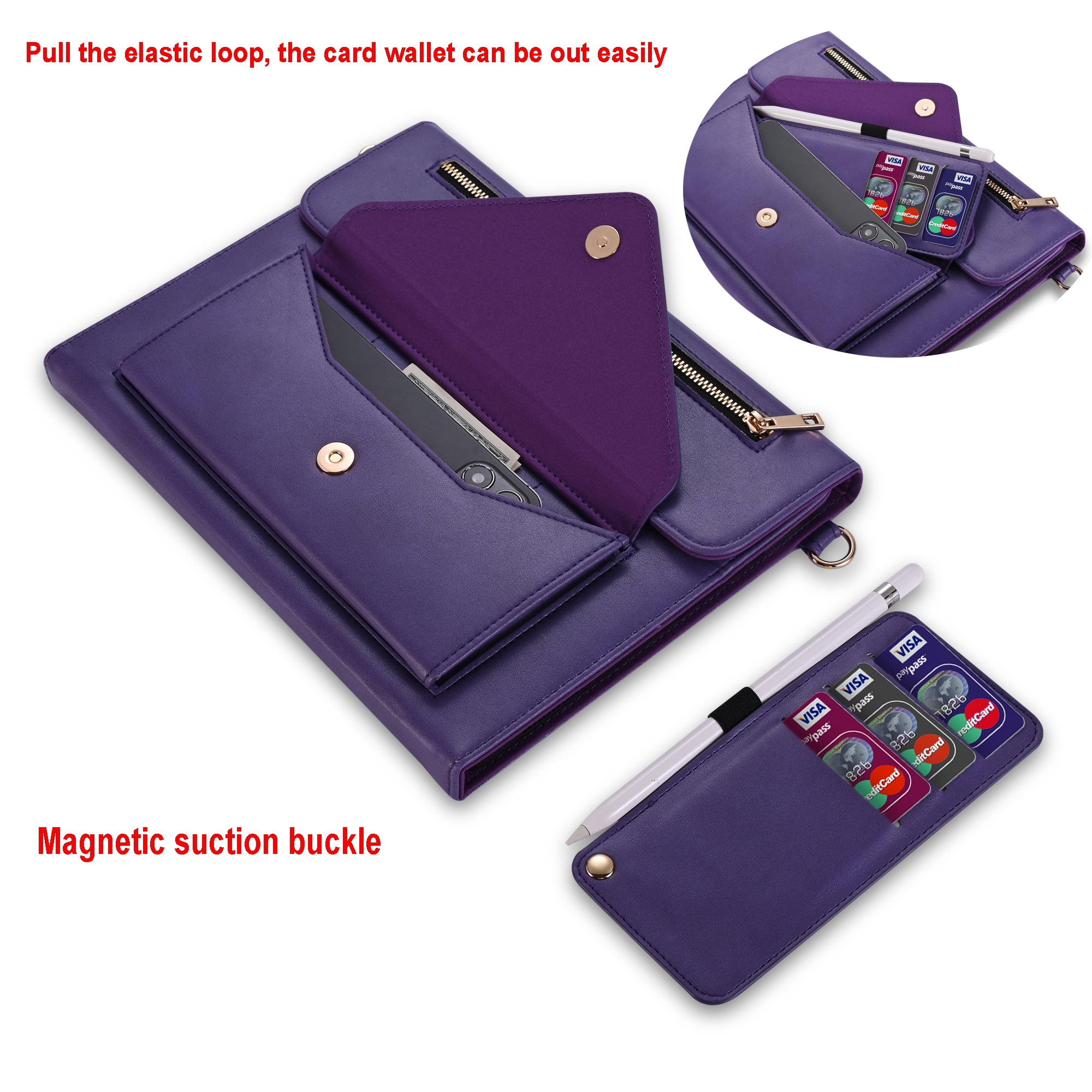 TECH CIRCLE Case for Apple iPad Pro 12.9 inch 6th/5th/4th/3rd Generation,Premium PU Leather Folio Stand Cover with Pencil Holder Zipper Pocket Bag Shoulder Hand Strap Protective Business Case,Purple