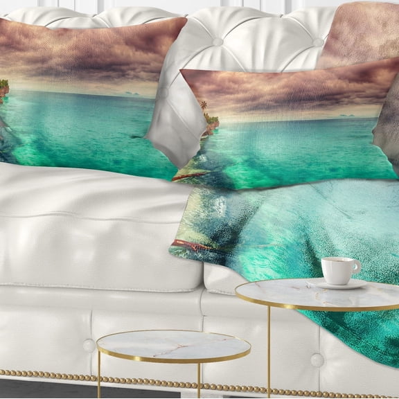 Designart Green Sunset Panorama View - Seascape Photography Throw Pillow - 12x20