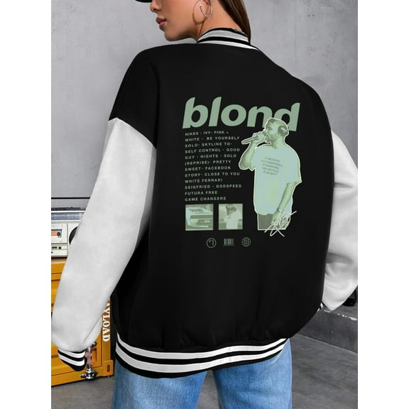 Women's Oversize Baseball Jacket Hoodie Frank Ocean Blond Hip Hop Music Varsity Style