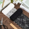 thumbnail image 3 of 1 Skein 5 Yards 6.25 Inch Black Lace Ribbon Roll Wide Scalloped Polyester Stretch Elastic Trim Vintage Floral Pattern Stretchy Fabric for Sewing Making Crafts Dress Costume Wedding Tablecloth Supply, 3 of 9