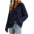 thumbnail image 2 of XRoczxe Women's V Neck Ribbed Knit Pullover Sweater, Long Sleeve Collared Casual Top, Soft Stretchy Tunic Shirt for Fall Winter Daily Office Wear, 2 of 7