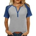 thumbnail image 3 of UVEASISHA women's short sleeve workout tops loose button v neck tees casual running t shirts athletic outdoor tee shirts sports beach tshirts Blue M, 3 of 9