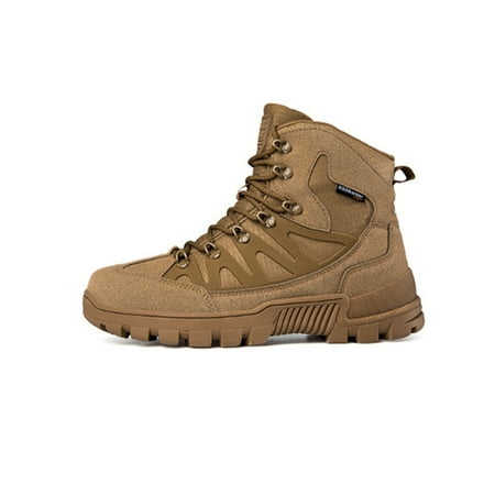 

Lacyhop Men Military Tactical Boot Lace Up Army Combat Boots High Top Desert Booties Camping Breathable Outdoor Shoe Non-slip Lightweight Hiking Bootie Brown 10