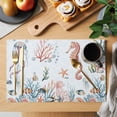 thumbnail image 2 of Seahorse Coastal Placemats Set of 4, Summer Beach Ocean Shell Jellyfish Starfish Placemats for Dining Table, Place Mats for Kitchen Tabletop, Waterproof Wipeable Dining Table Mats Set, 2 of 9
